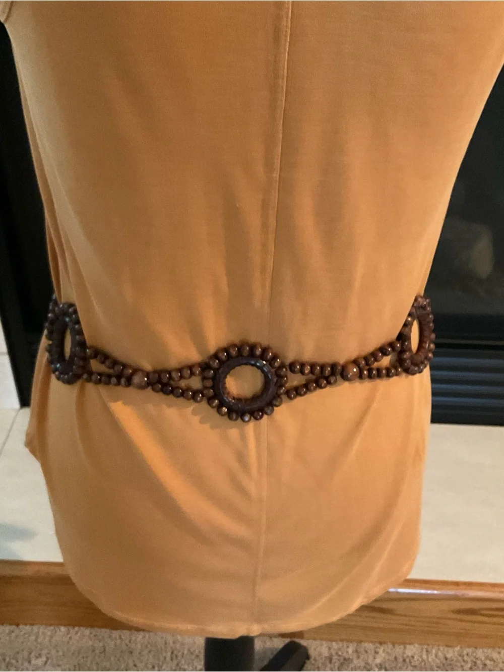 Vintage Boho Macrame Belt Wooden Bead Tassels; Boho Wooden Bead O-Ring Belt, 57”